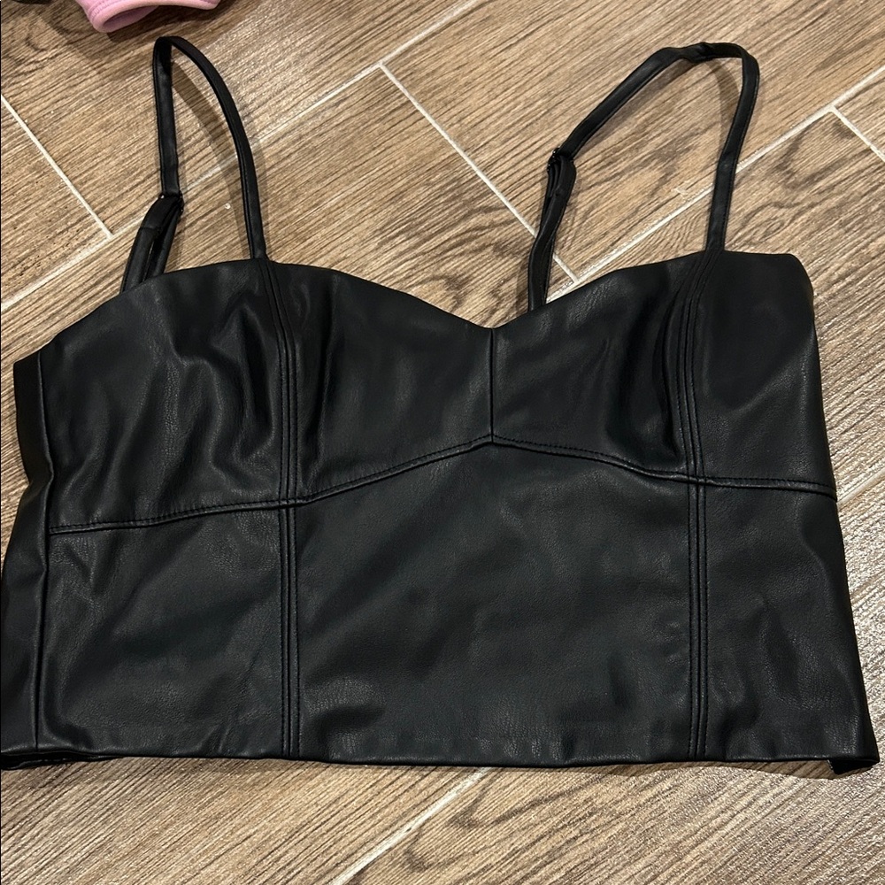 NWOT ZARA Black Faux Leather Top size Small